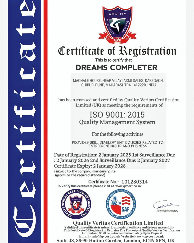 Dreams Completer ISO certificate